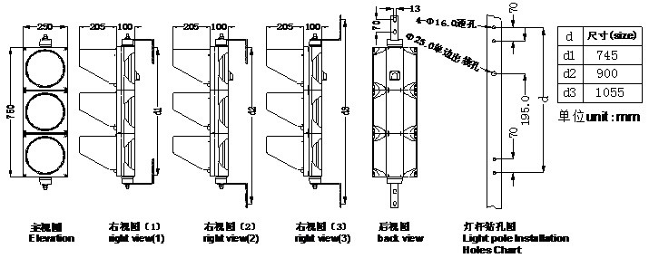 LED交通信号灯尺寸图